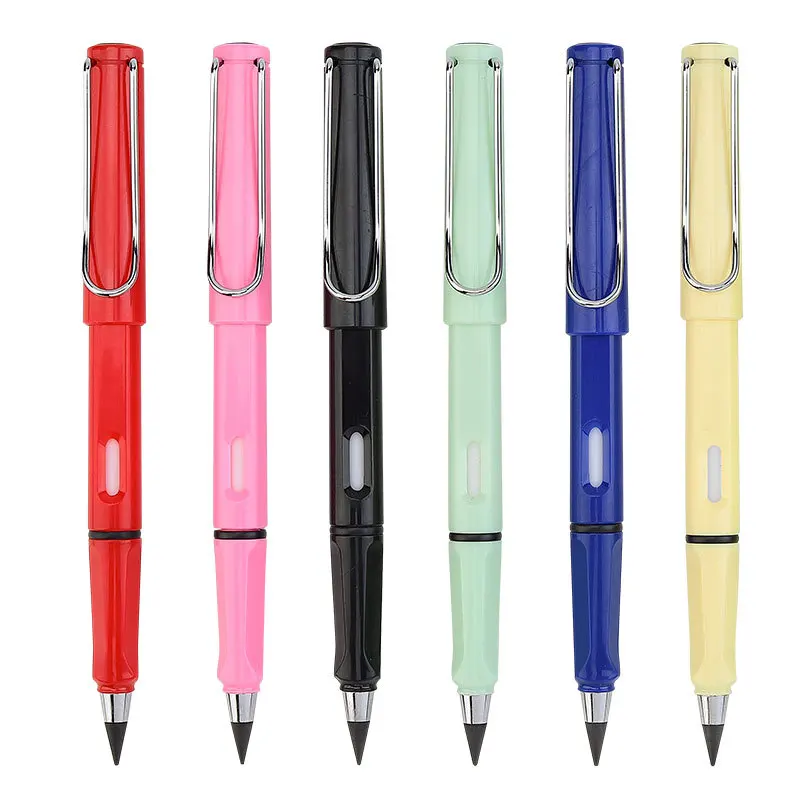 Customized Plastic Clip Forever Tip Nib No Ink Lead Break Hard Long Time Use Eternal Pen Inkless Pencil With Eraser