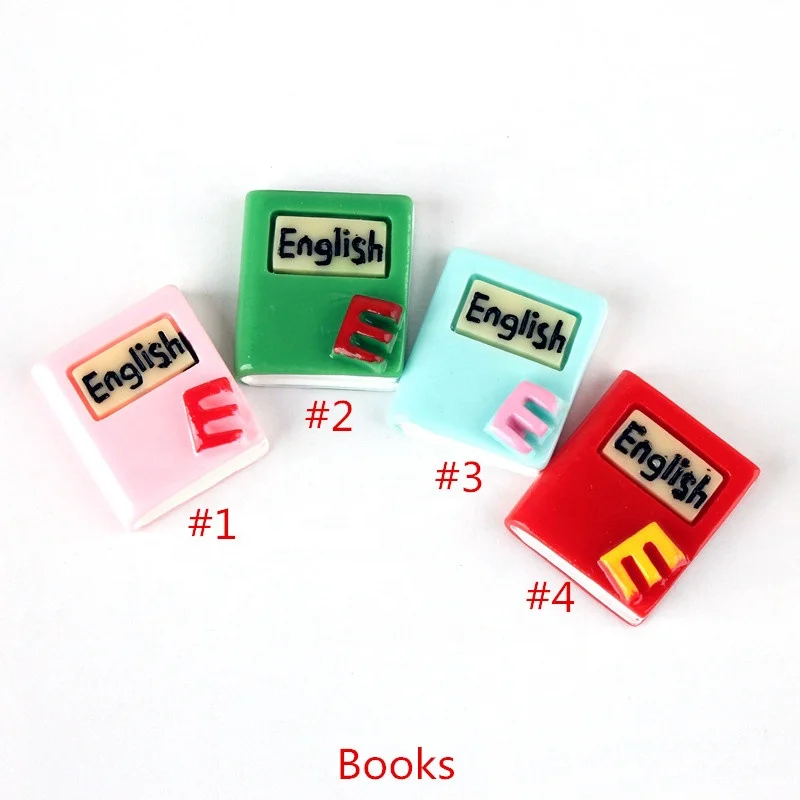 New Design Kawaii Resin School Supply Cabochons Flatback Pencil Brush Pot English Book for DIY Slime Charms Accessory