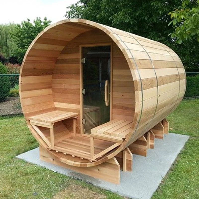Outdoor 2-8 Person Solid Wood Barrel Sauna Steam Room Wet/Dry  Red Cedar House