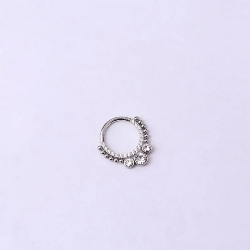 16G  Stainless Steel Cz Septum Clicker Piercing Hinged Segment Ring Diath Helix Nose Hoop Ring