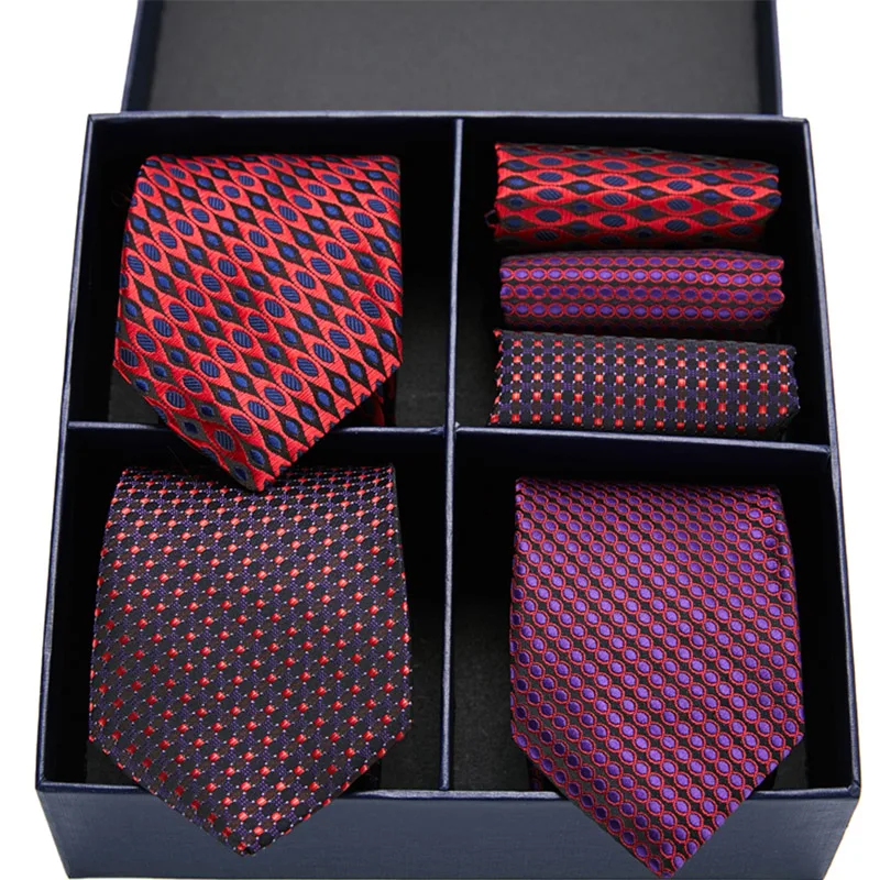 Brand Men Tie with Gift Box Luxury Navy Silk Ties for Men 7.5cm 3types Mens Ties set for Wedding Party