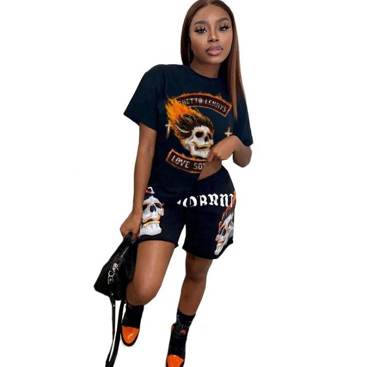 2021 New Arrivals Digital printing short sleeve Set Women Fashion summer Clothing Tracksuit Two Piece jogging Shorts Sets