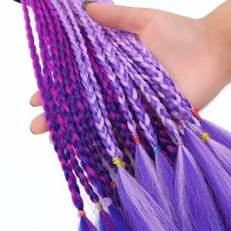 Wholesale Fashion Dirty Braiding Hair Colorful High Temperature Fibre Braided Wigs Princess Shape Ponytails For Kids
