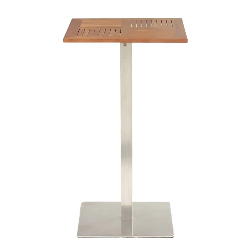 Stainless Steel Frame Teak Wood Top Modern Design Modern Outdoor Garden Park Patio Yard Teak Wood Stackable High Stool bar Table