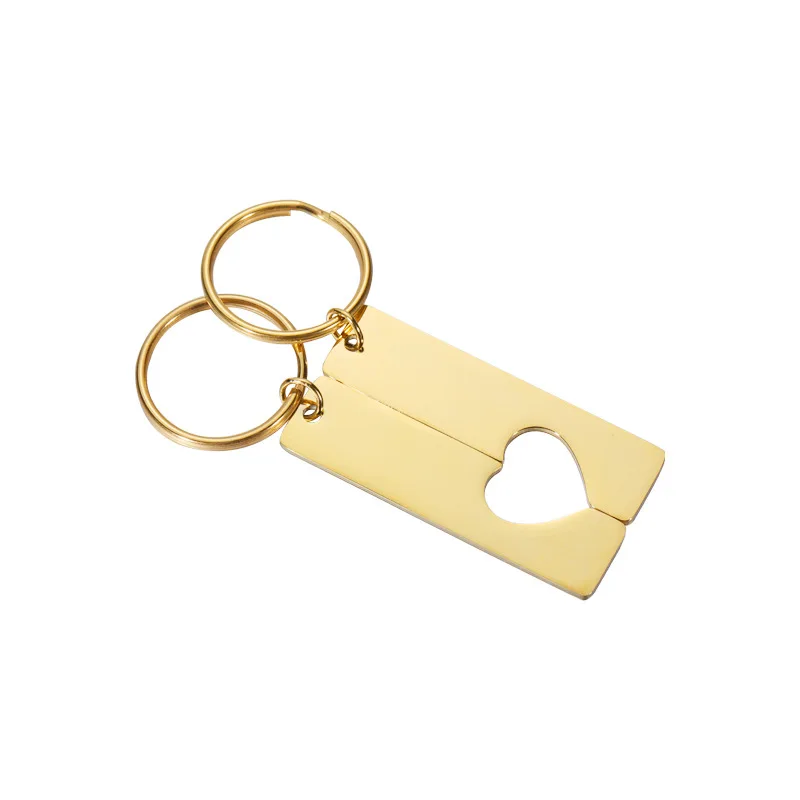 Sland Custom Made Heart Metal Couple Keychain Charms Wholesale Blank Metal Key Chain Heart Keychain 2PC