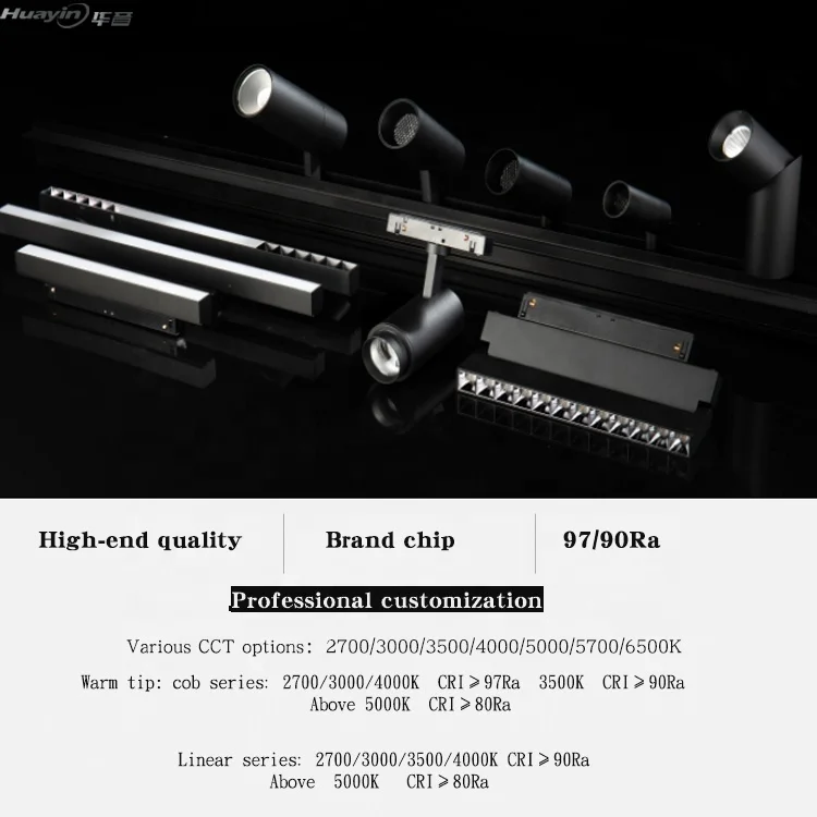 48V 2700-6500K color changing Smart WiFi 2.4G Dimming  97Ra 6-40W linear track spotlight magnetic track light rail system