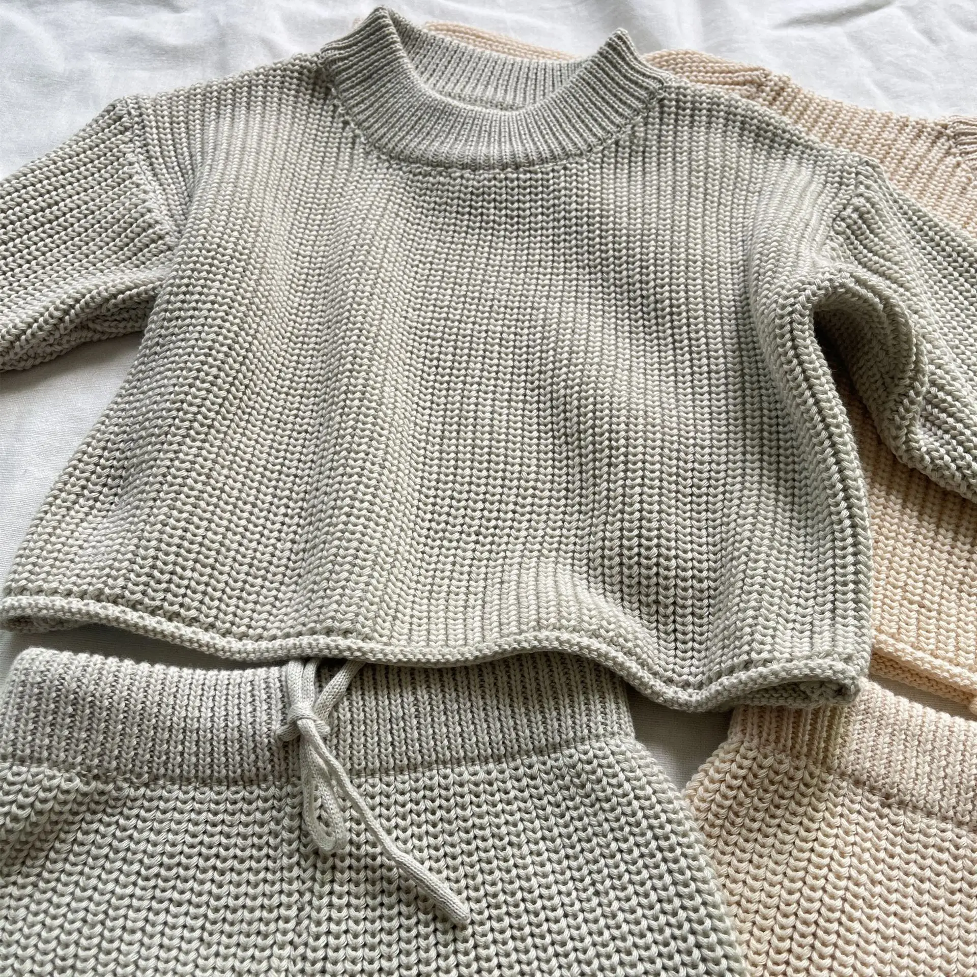 Matching Mommy and Me Cable Knitting Sweater Set Casual Cozy Loose Fit Jumper Set Home Stay Lounge Set