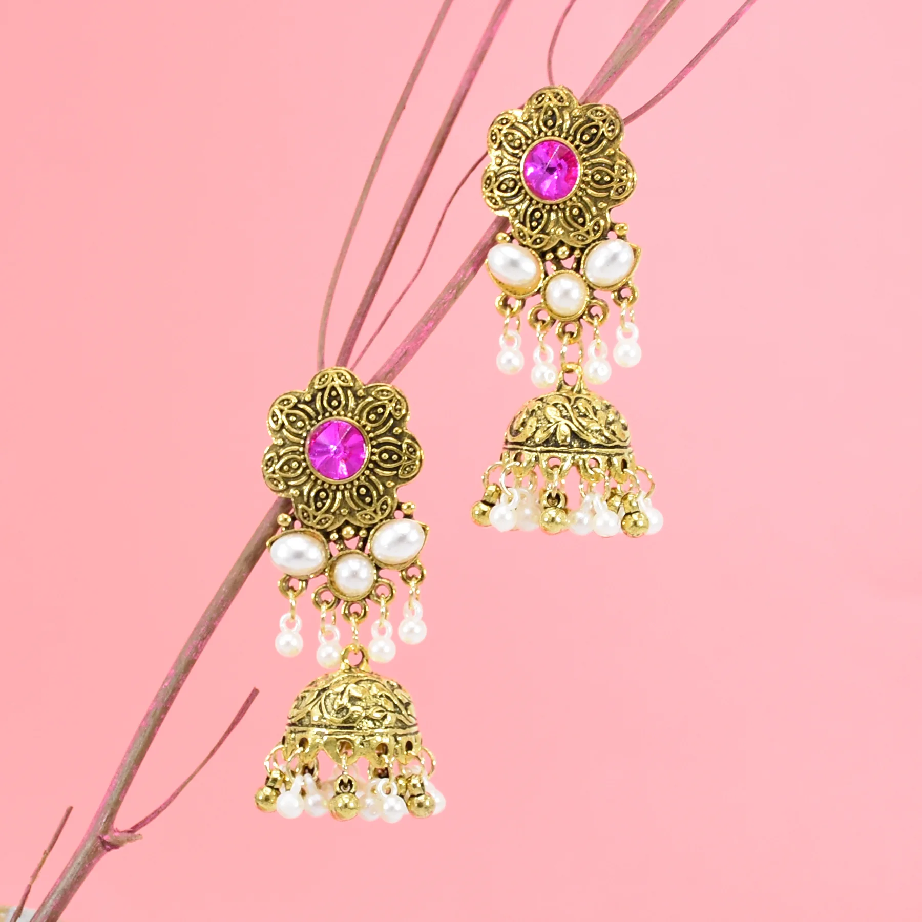 Gold Tone Art Deco Antique Vintage Art Deco Victorian Style Ruby Red Rhinestone Dangle Earrings