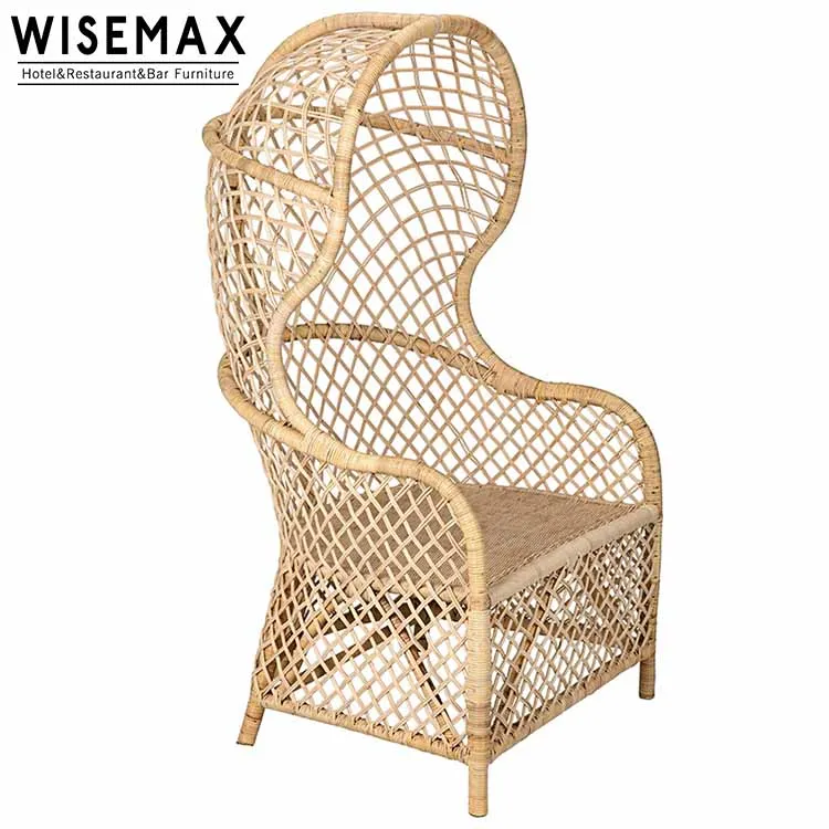WISEMAX FURNITURE Indonesian Modern Artistic Design Single High Back Throne Chair Garden Living Room Rattan Leisure Chair