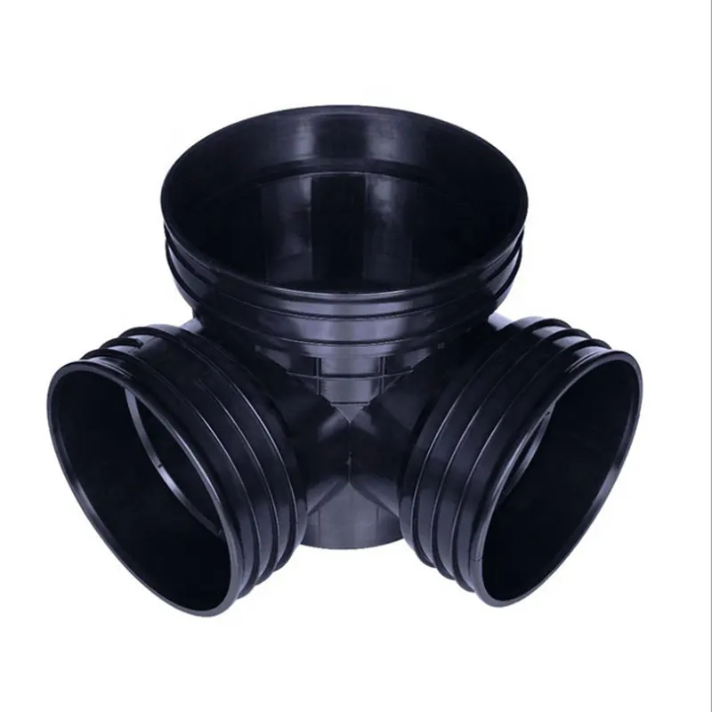 Rotational Molding Black Three-way Drainage Plastic Inspection Chamber