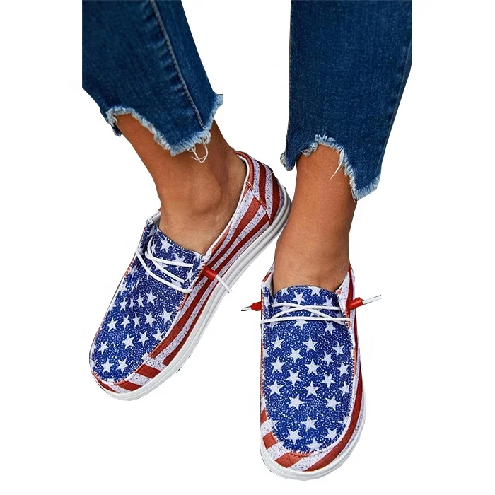 Free Shipping New Arrival Women Soft Slip On Canvas Shoes Women American Flag Printed Shoes