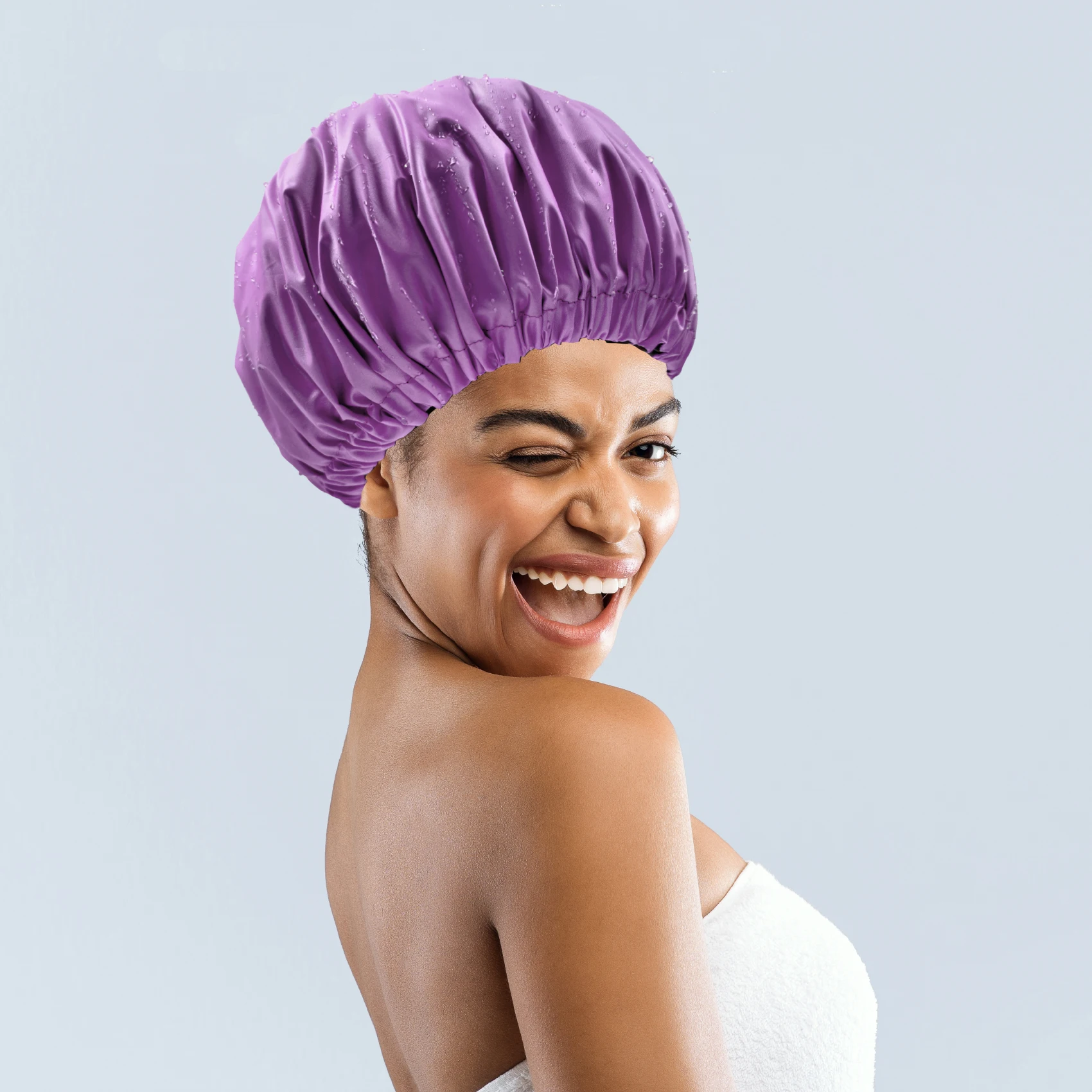 Extra large reusable waterproof satin shower cap for curly hair