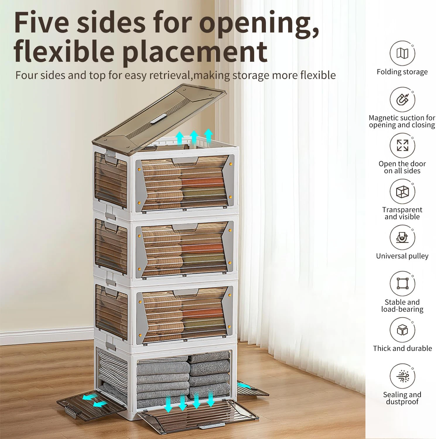 Stackable Storage Organizer With Wheels Storage Containers with Lids Collapsible Box With Handle for Bedroom Living Room Kitchen