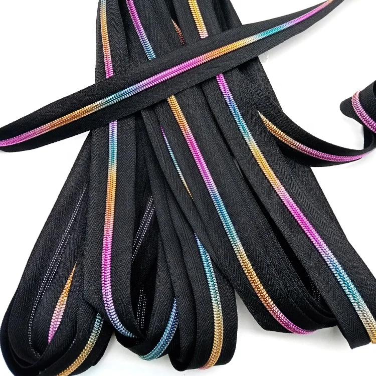 
YYX rainbow zipper by the yard coil nylon zipp zipper sewing electroplating colorful teeth zip 