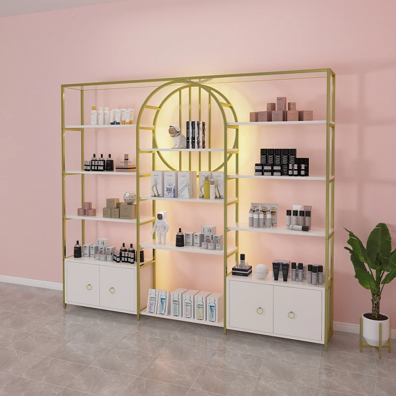 Foshan Meicheng Factory Designed Beauty Nail Salon Stores Products Display Shelf Cosmetic Shop Show Cabinets with Lights