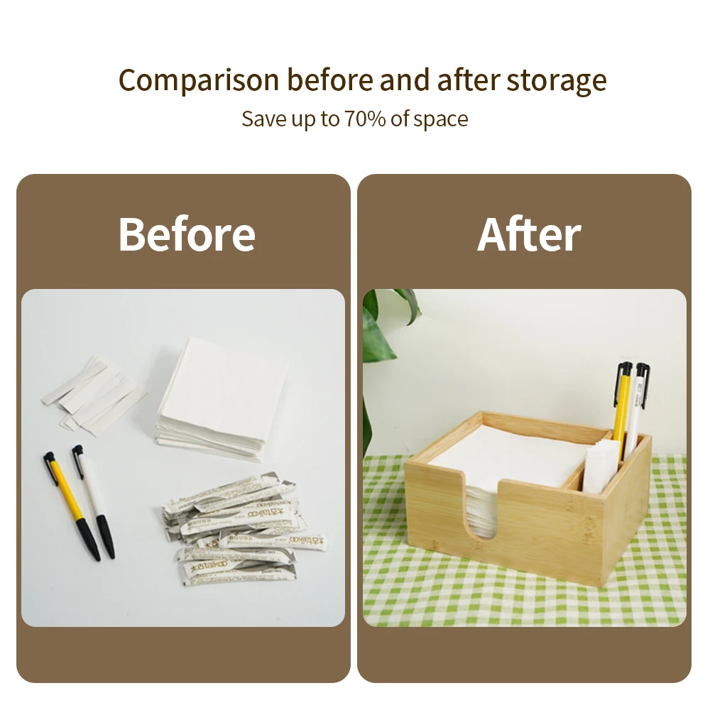 Custom Design Restaurant Home Kitchen Dining Table Bamboo Tissue Box Holder Napkin organizer with divider storage