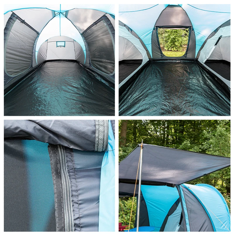 2 Cabins Tunnel 5-8 Person Use Double Layer High Quality Waterproof Windproof Camping Family Tent
