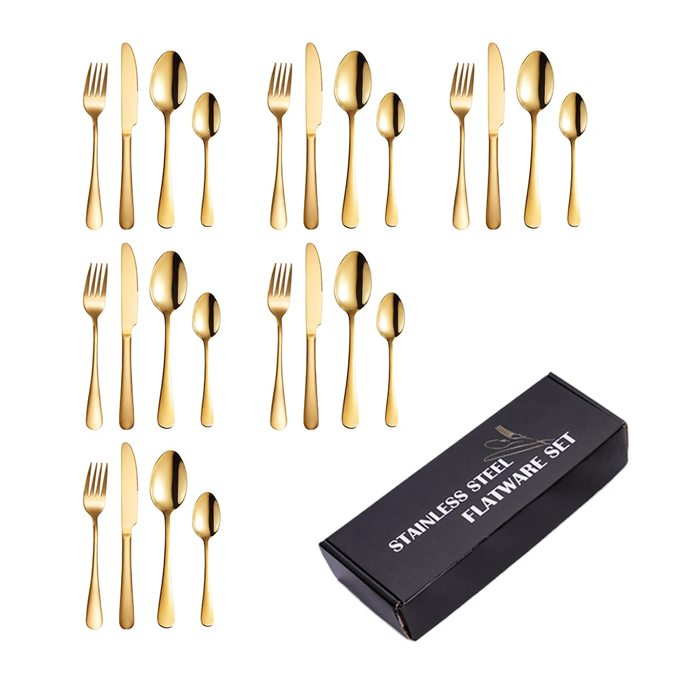 Wholesale High Quality Silverware 24 Pieces Fork Spoon Knife Sets Stainless Steel Flatware Gold Cutlery Set with Gift Box
