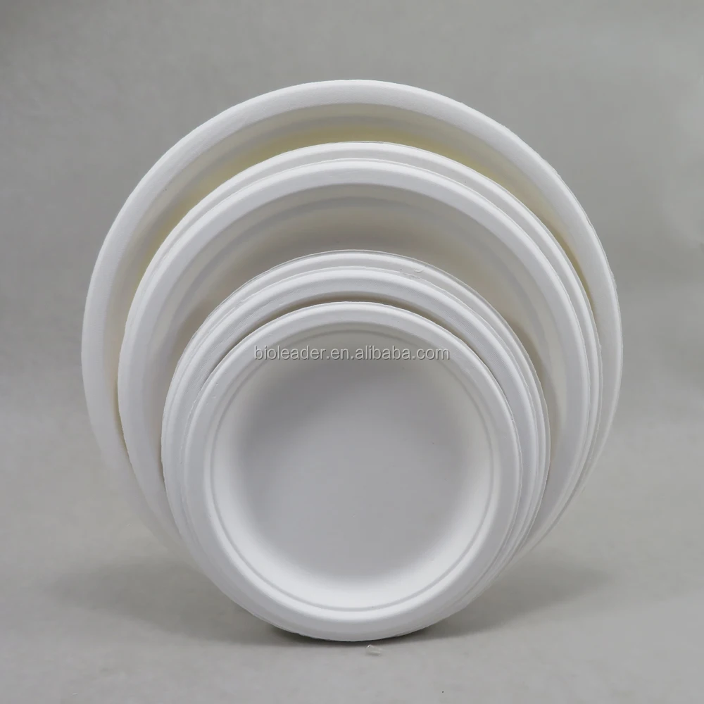 Biodegradable 6 7 8 9 10 Inch Eco-friendly Disposable Sugarcane Paper Plates Compostable Tray Food Grade White Bagasse Pulp Dish