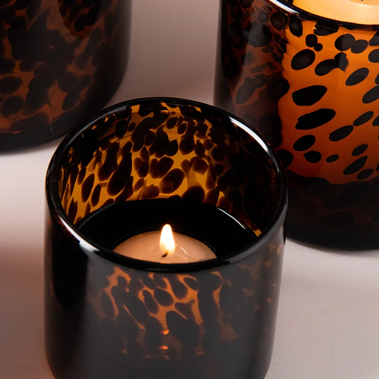Wholesale Modern Eco-Friendly Multicolor Crystal Glass Candle Holder Leopard Glass Candle Holder