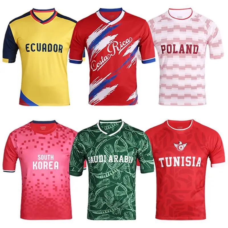 2022 World Cup football jersey short-sleeved ball uniform custom logo national team jerseys fans cheer T-shirt sets wholesale