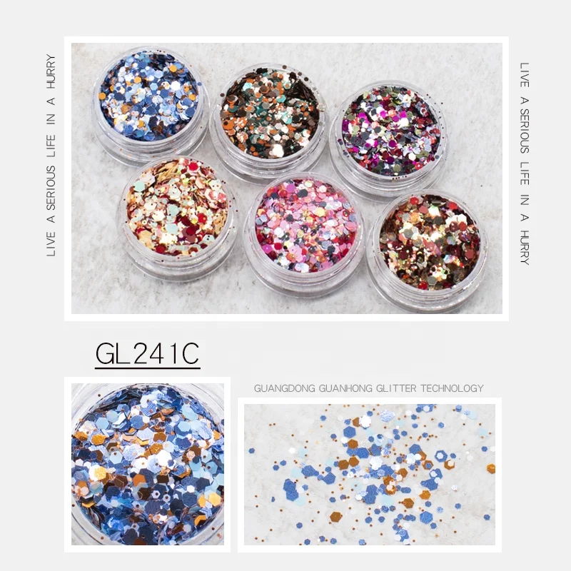 New Arrival Chunky Mixed Winter Glitter Powder Box Set Low MOQ Nail Art PET Glitter Scene Decoration Hot Sale  Hexagonal Sequin