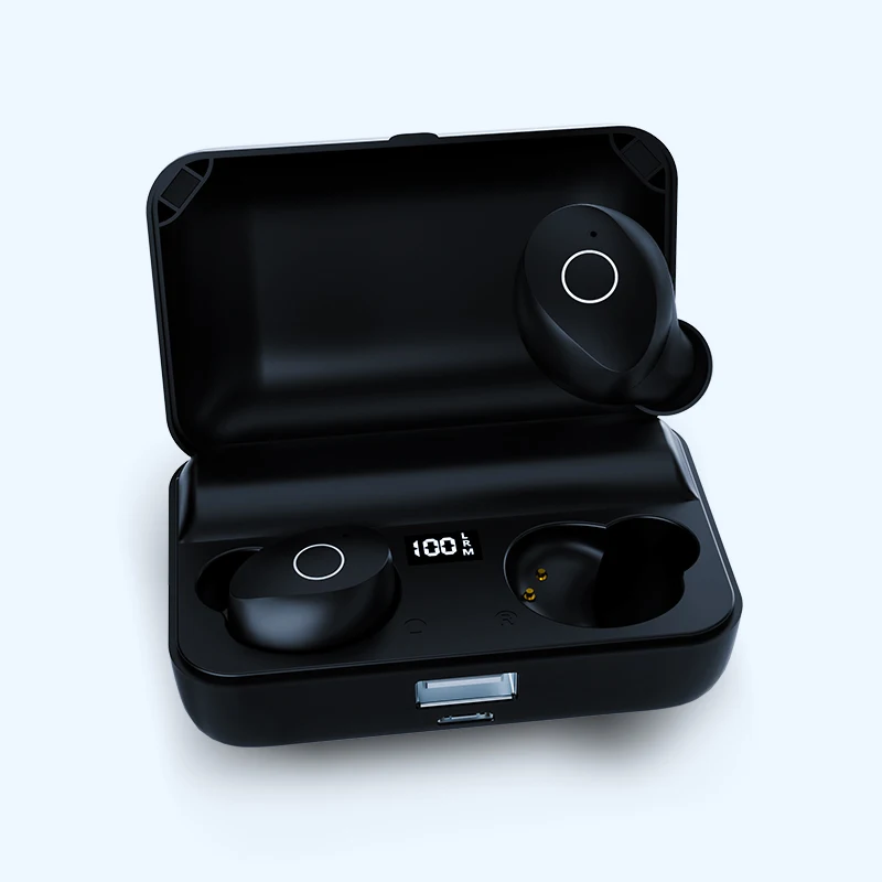 TWS Stereo Headphones with 2000mAh Power Bank in-Ear Built-in Mic Headset 3D Hi-Fi Sound Auto Pairing Waterproof Headphones
