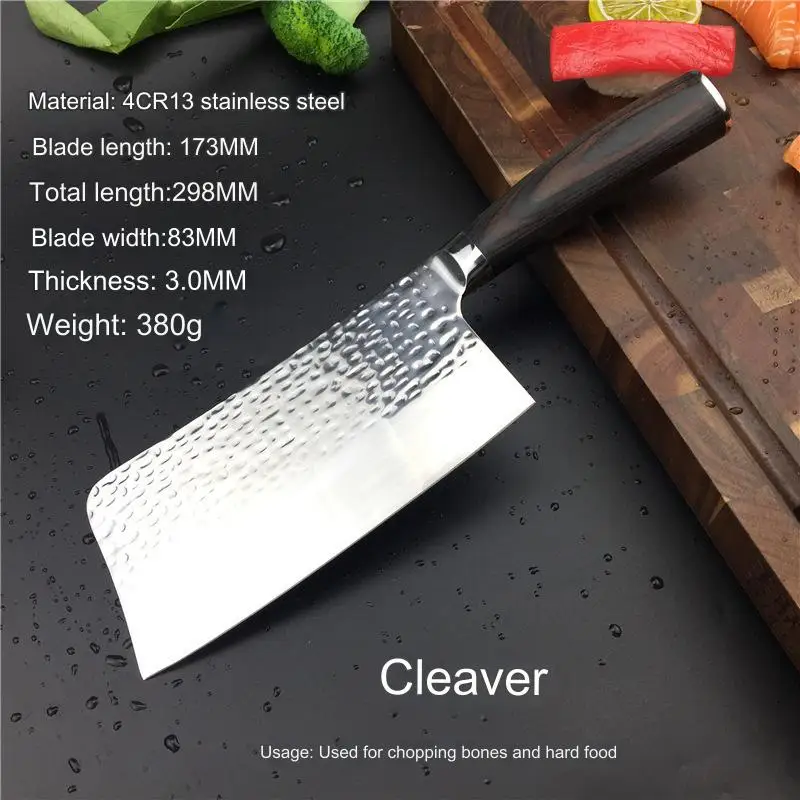 Stainless Steel Kitchen Knife Household Kitchen Knife Special Chef Meat Cutting Hammer Pattern Forging Pattern Slicing Knife