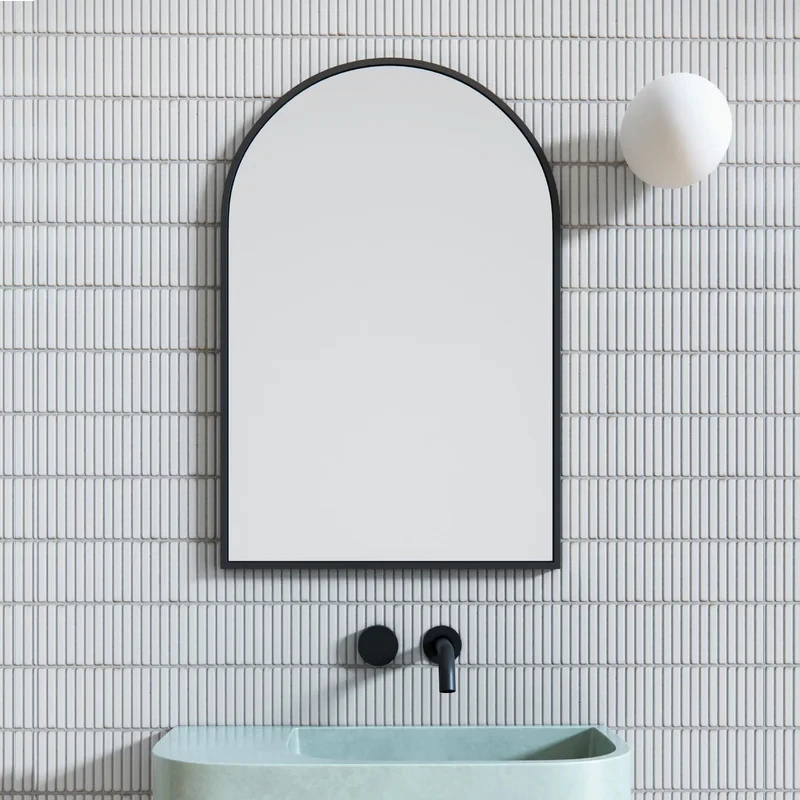 Customized arched bathroom mirror with arch black metal frame