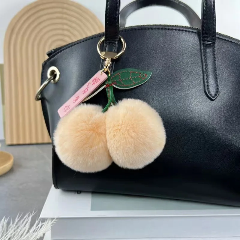 Personalize Key Chain Car Key Schoolbag Decoration 2024 Faux Fur Ball Key Ring Women Key Chains Fruit Cherry Plush Key Chain