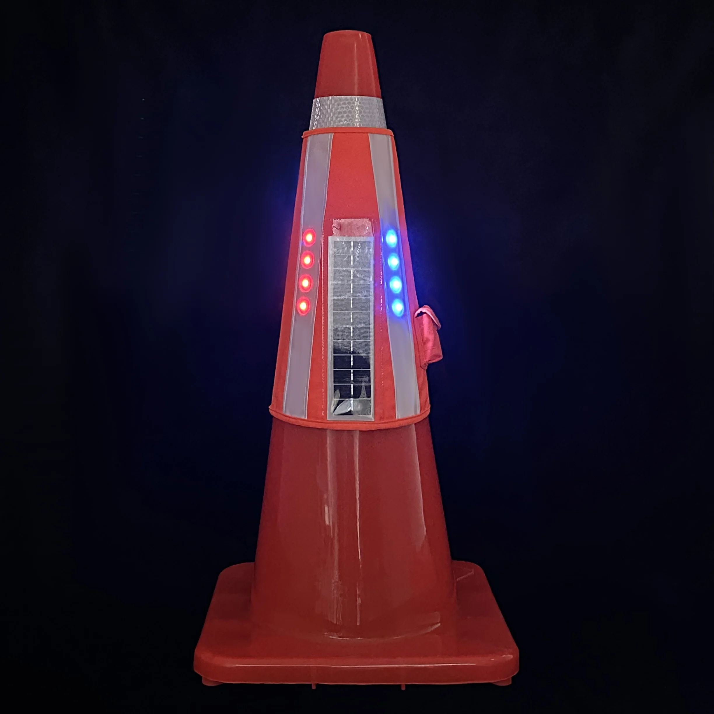 High brightness warning solar rechargeable cones sleeve reflective roadblock collar led flash road traffic cone cover