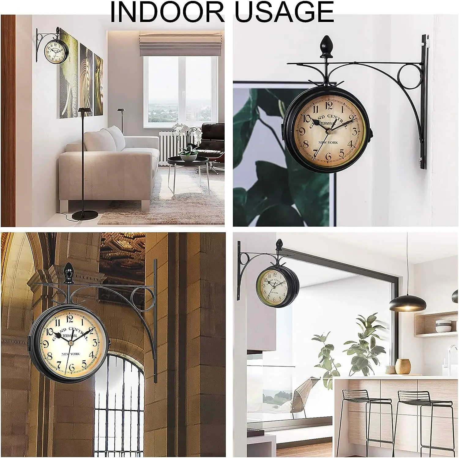 Retro Double-Sided Garden Wall Clock European Art Vintage Industrial 5inch Two Sides Wall Hanging Clock Classic Wall Clock