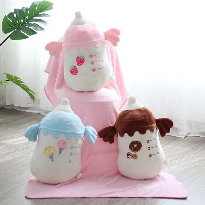 milk bottle shape short naping air conditioning Flannel blanket soft stuffed plush pillow Car Home Sofa Pillow