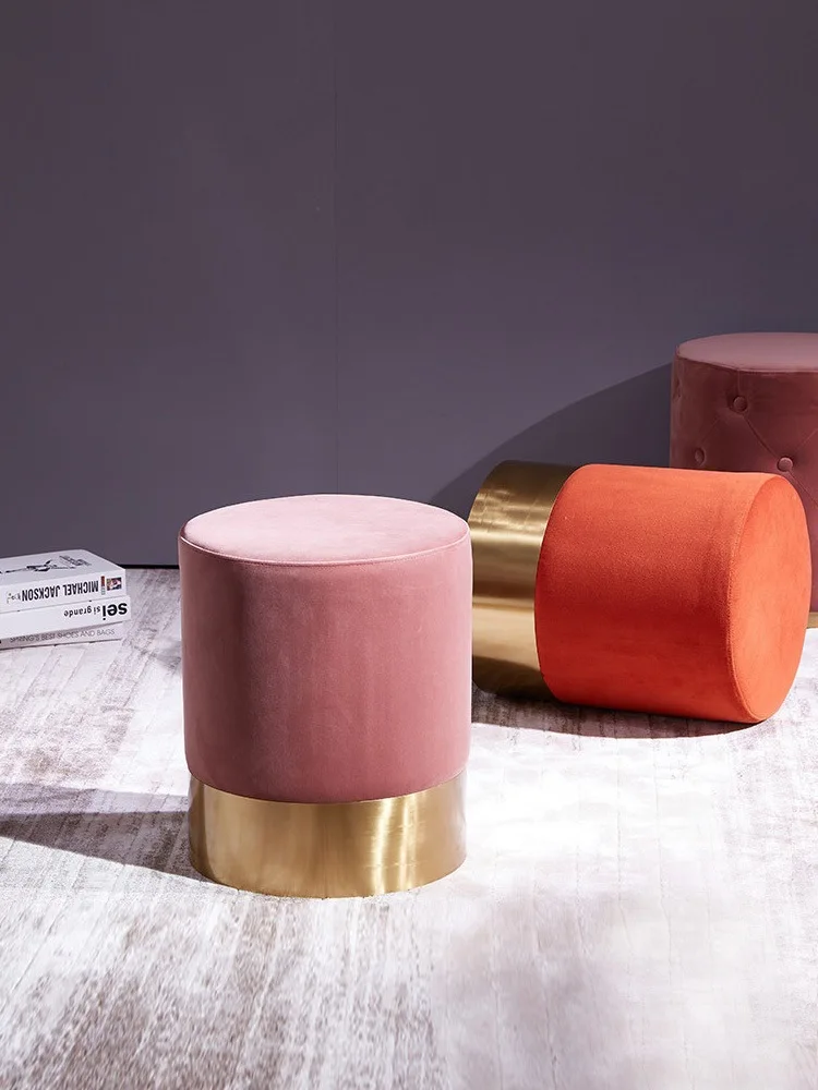 Nordic Velvet Small round Stool Creative Low Living Room and Bedroom Shoe Changing Bench for  Japandi Dining Use