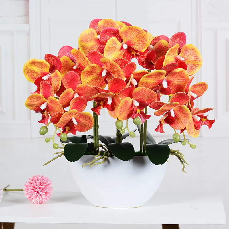 Hot Selling Realistic Ceramic Pot Orchid Arrangement Natural Garden Artificial Potted Flowers Graduation Easter Christmas New