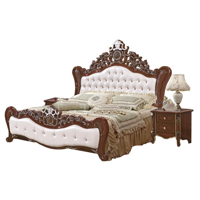 Bedroom furniture set european double bed deluxe king board wooden bed golden Princess bed 1.8m bedding set