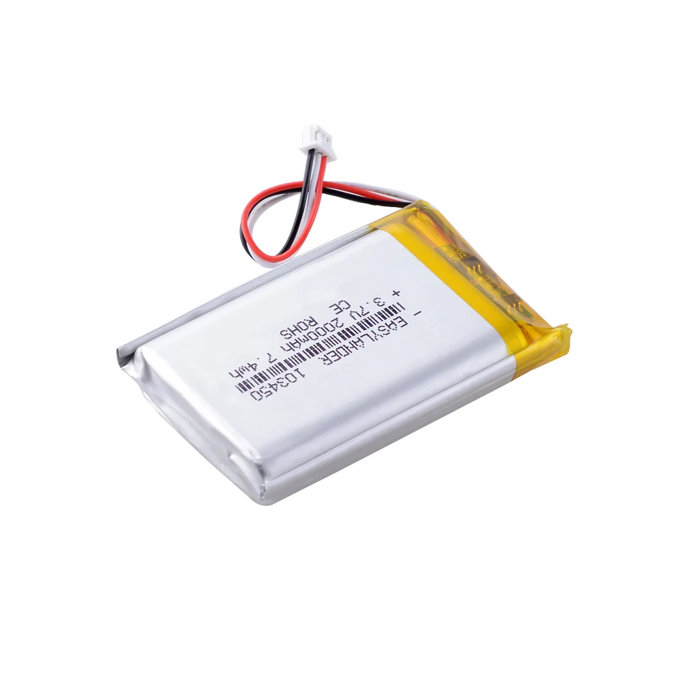 
103450 3.7V 2000mah JSTPH 1.25 3P lipo polymer lithium rechargeable battery for MP3 GPS navigator DVD recorder headset e-book 