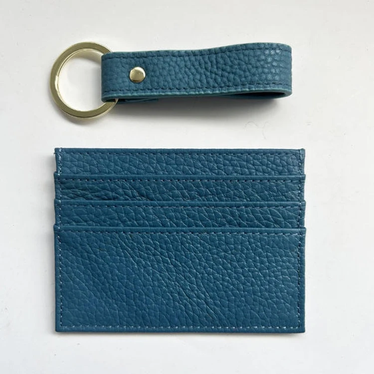 Travel Genuine Leather Identity Slim Business Wallet Purse Keychain Set Custom Luxury Men Women Id Credit Card Holders