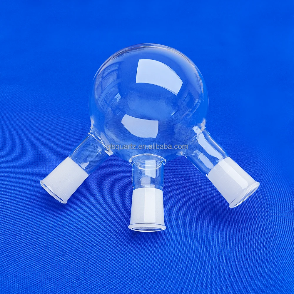 Laboratory Customized Polished 3 Necks Silica Glass Bottle Corrosion Resistant Quartz Flask