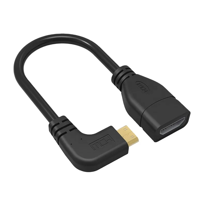 Позолоченный 90 градусов прямоугольный мини HDMI к штекер-гнездо кабель для HDTV 1080p