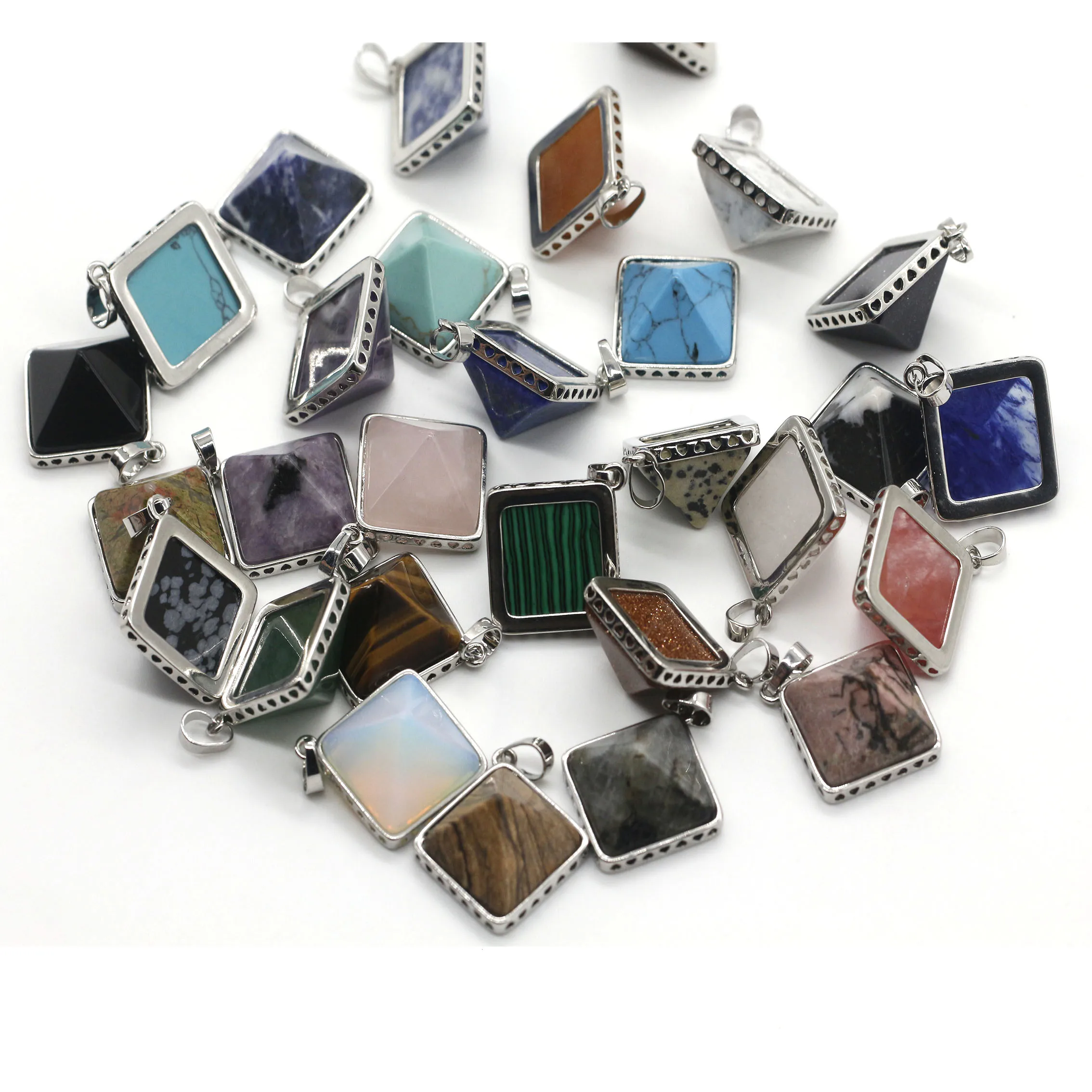 Wholesale Natural lapis lazuli malachite tiger eye stone beads Pyramid shape pendant charm for jewelry making