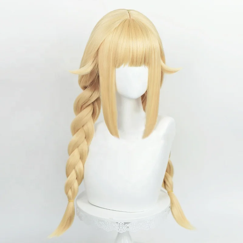 Wholesale 65cm Long Blonde Ya Boy Kongming Anime Tsukimi Eiko Wig Cosplay Synthetic Heat Resistant Hair Wig With Two Braids