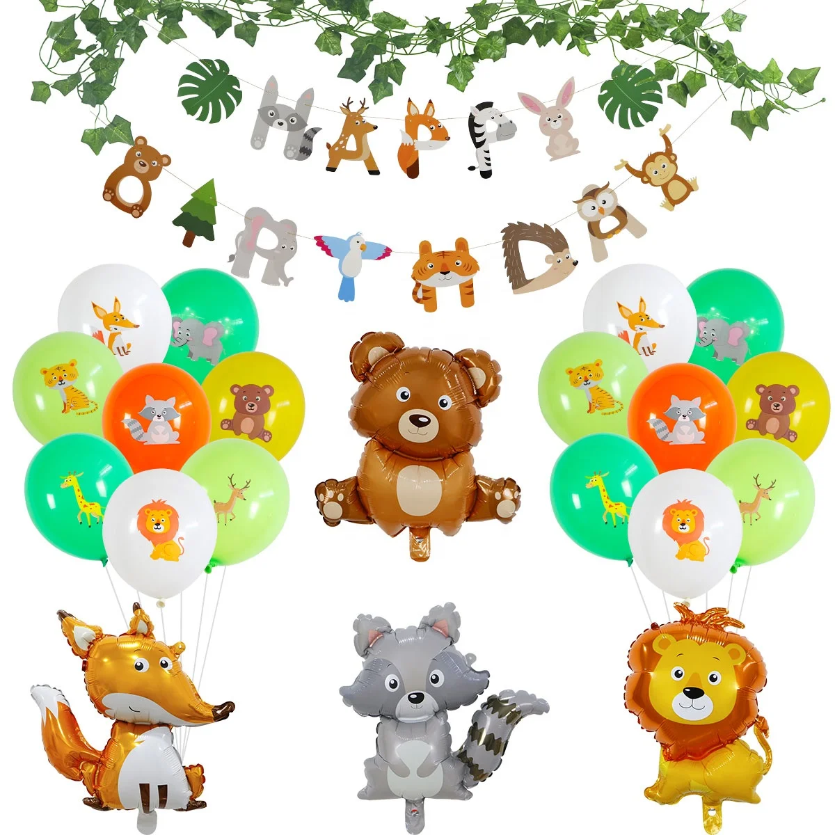 UMISS товары для дня рождения в виде животных джунглей включают лозы, баннер, фольгированные воздушные шары, лучше всего подходят для украшения детского дня рождения