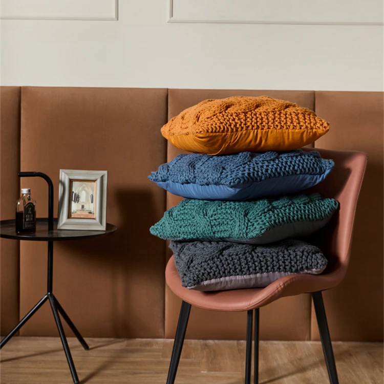 YIRUIO HS Fashion Decorative Solid Knitted Crochet Pillowcase Cushion Chunky Handmade