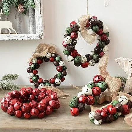 Hot colorful Christmas ornaments iron bell wreaths metal Christmas bell garland wreath