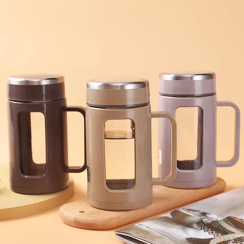 Eco-friendly Glass Cup With Plastic Sleeve And Handle Business Sample Style Heat Resistant 450ml Customized Logo