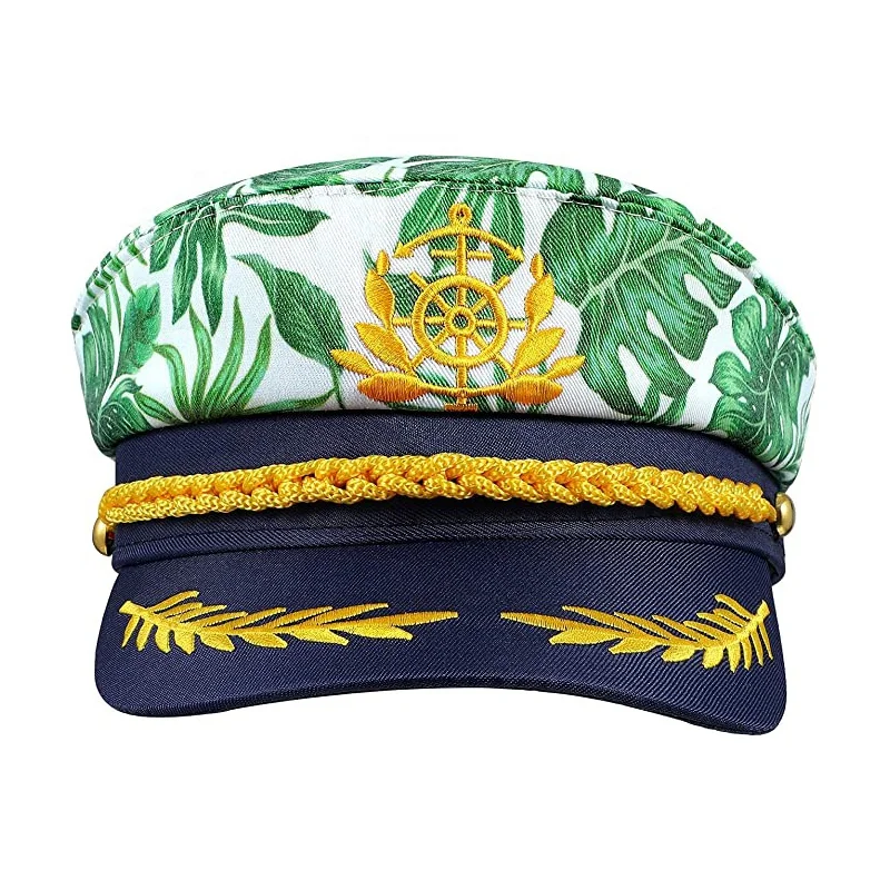 New Sailor Hat Unisex Yacht Captain Hat  Navy Yacht Captain Hat Monstera Marine Admiral Embroidered Cotton Custom