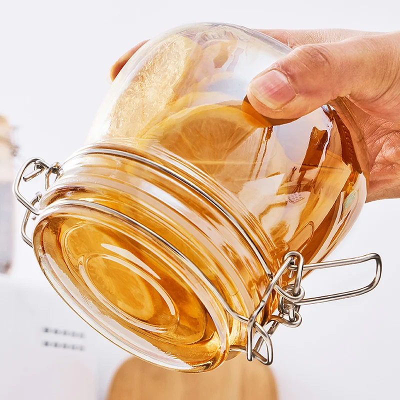 Wholesale Customized Sealed Glass Jar With Lock Lid For Honey Metal Clip Lock Glass Jar