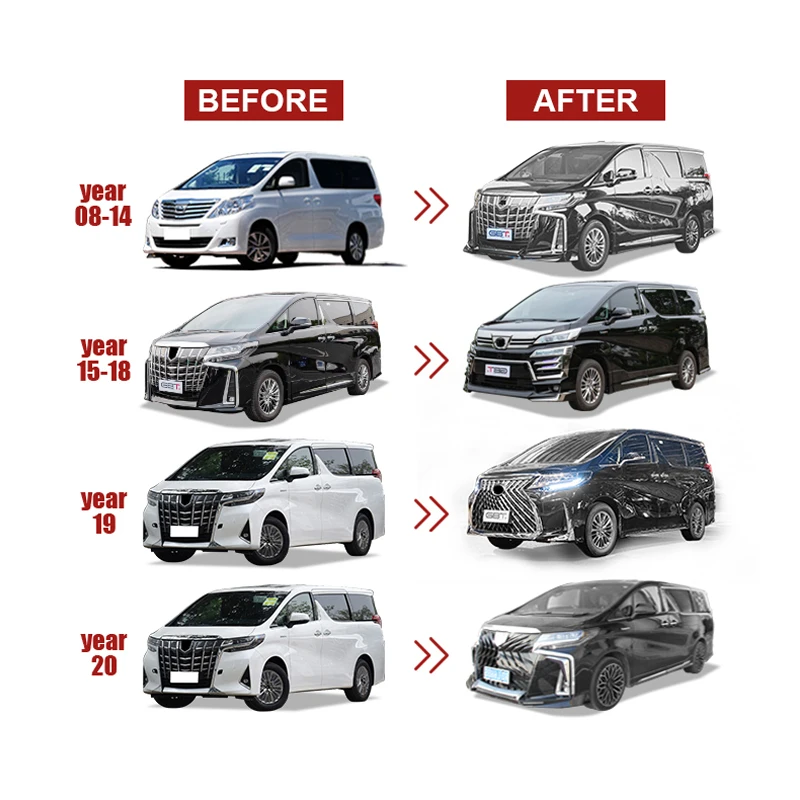 GBT high quality Drop shipping Plastic alphard accessories bodykit car bumper conversion facelift parts
