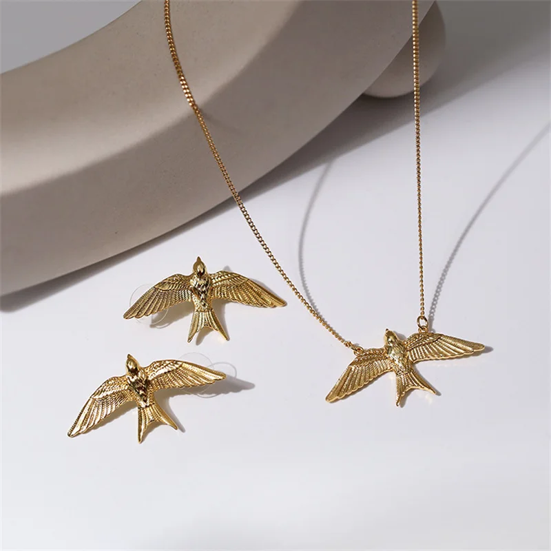 Aimgal jewelry swallow necklace simple animal trend Haiyan ear studs necklace set for women